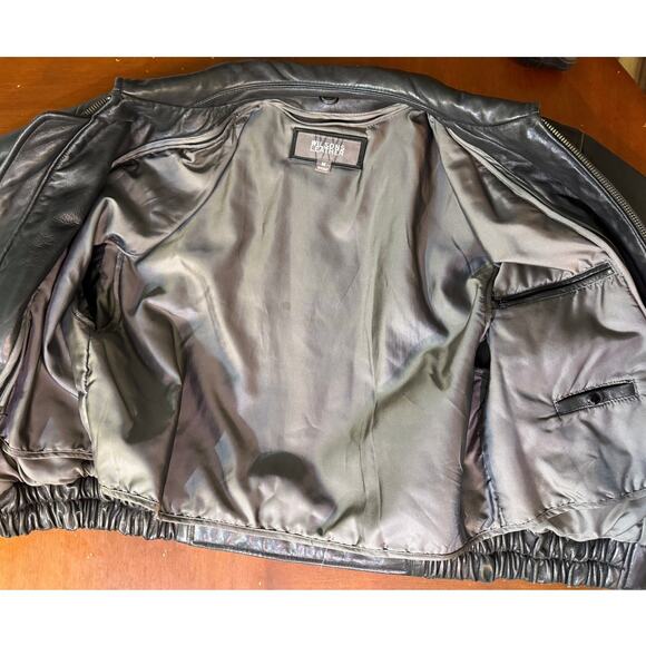 Vintage Mens Lined Wilsons Leather Black Bomber Removable Liner Distressed - Picture 8 of 15